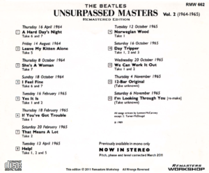 THE BEATLES - UNSURPASSED MASTERS ( Remastered Edition ) RMW 2011 / 7 CD's !!! - Image 4